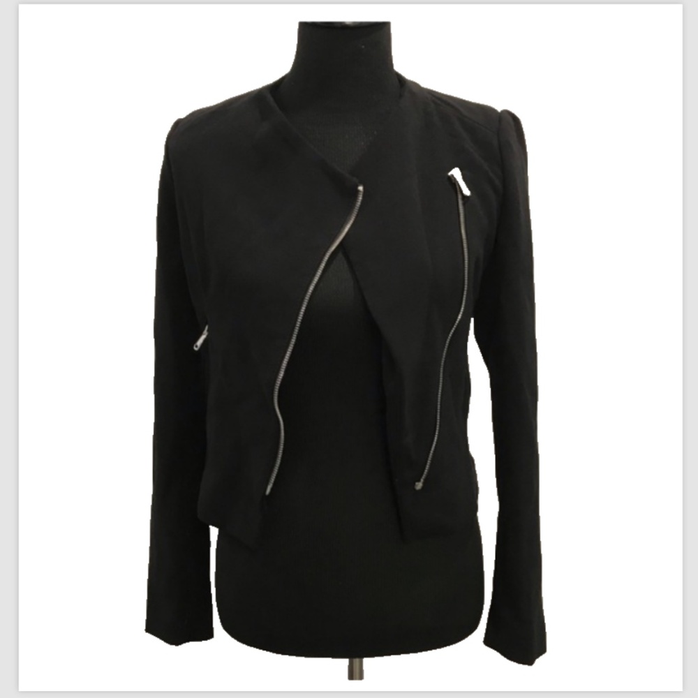 Zara Trafaluc Black Asymmetrical Zipper Jacket Sz M